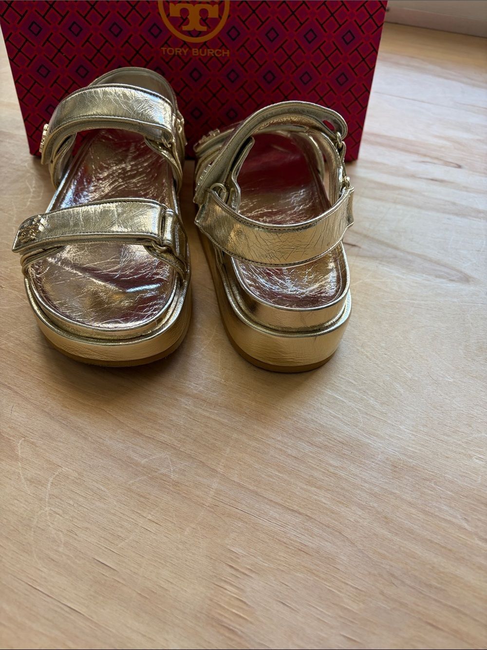 Tory Burch Metallic Gold Adjustable Strap Sandals - Picture 3 of 6
